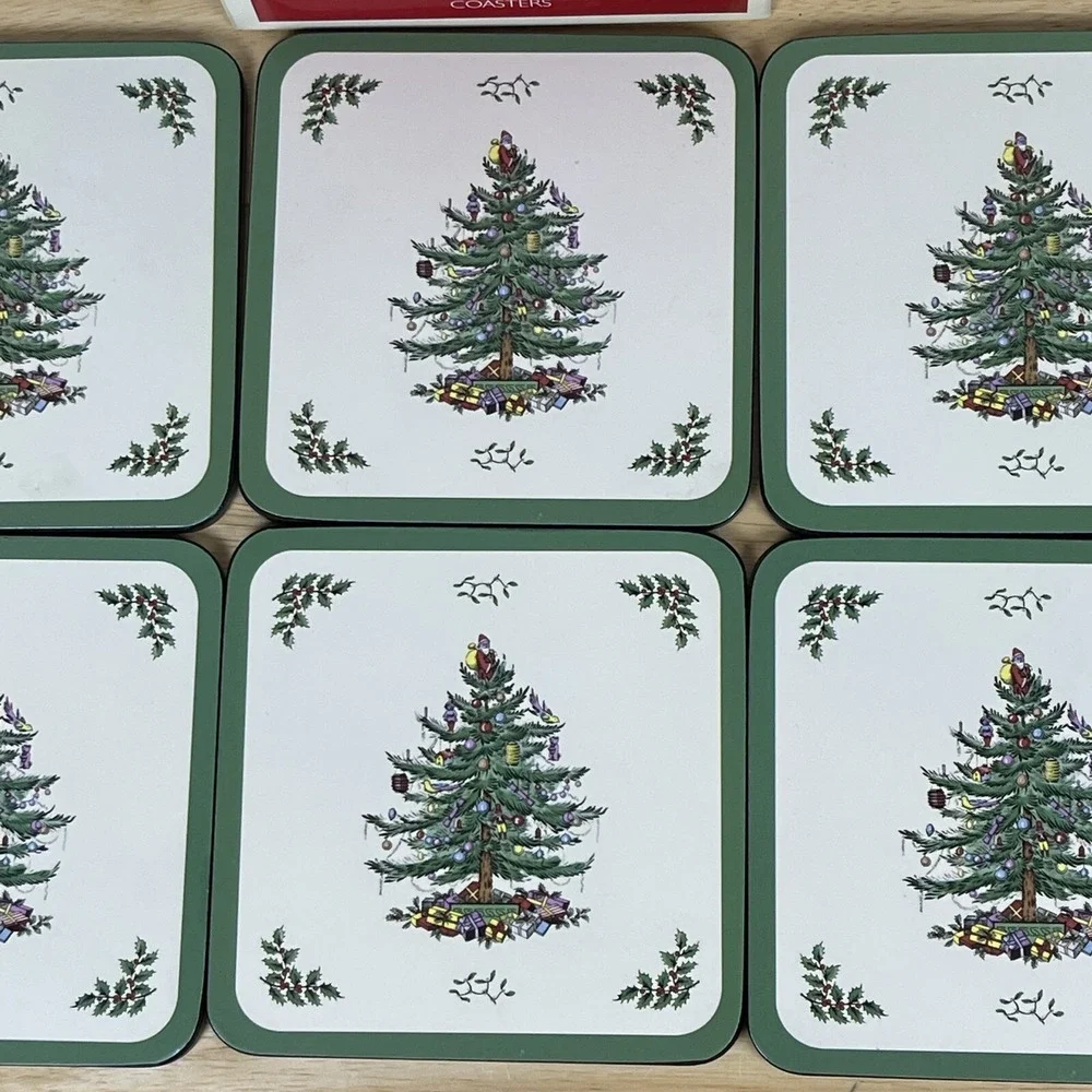 Pimpernel Christmas Tree Set Of 4 Square Cork Backed Coasters Spode 4 1/8